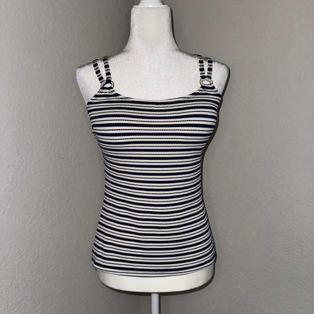 Croft & Barrow Navy White Striped Swim Tankini Top Women's Size 12 Swimwear